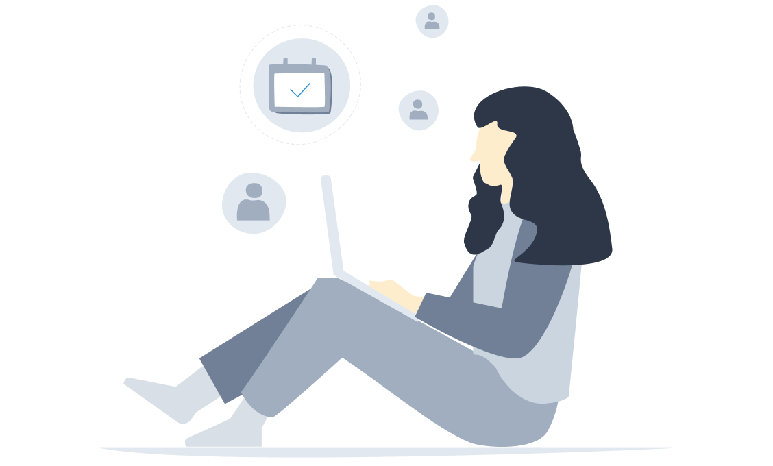 Illustration of a woman sitting with a laptop updating action items